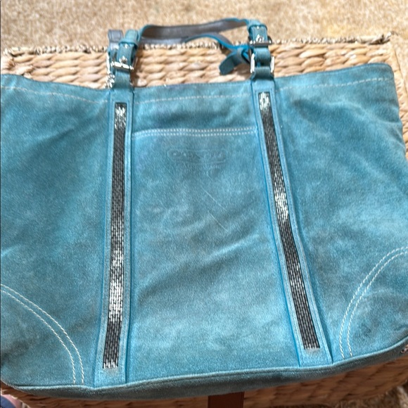Teal Suede Tote Bag - Picture 1 of 7